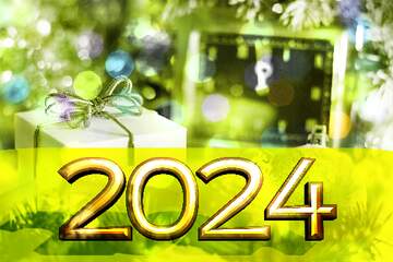 FX №183873 New Year 2022 Greeting card Christmas bokeh lights