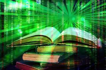 FX №171917 Reading books Digital matrix style background overlay Rays of sunlight