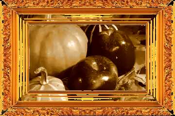 FX №181746 Autumn Apples and pumpkins on leaves picture old gold frame